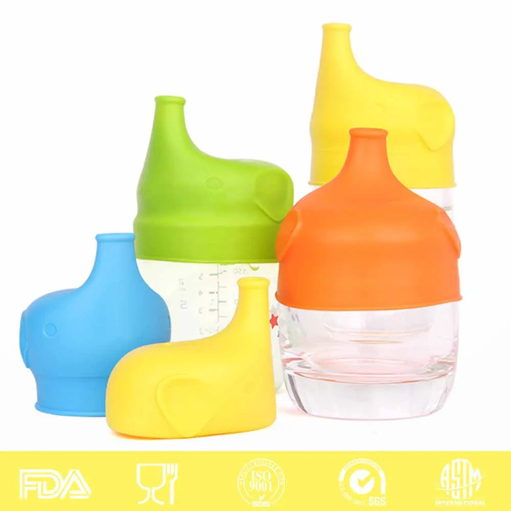 Silicone Elephant Sippy Cup Lids Reusable Cup Cover Spillproof Anti Overflow Baby Children Drinking Tools Cute Water Cup Cover